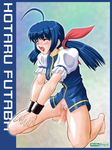  airily_steps blue_hair blush censored eyes_closed futaba_hotaru garou king_of_fighters kof maachin no_panties open_mouth pubic_hair snk twintails vaginal 