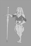  anthro armor chainmail cryphalen female greaves hair lagomorph leporid long_hair long_sword mammal melee_weapon monochrome rabbit solo sword weapon 