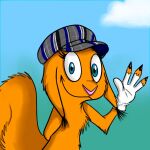  1:1 anthro blue_eyes clothing female foxysquirrel fur gloves handwear hat headgear headwear hybrid lisobelka lisobelka_art looking_at_viewer orange_body orange_fur pencil_(object) pencil_fingers solo 