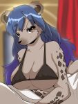  3:4 absurd_res anthro arm_tuft bikini bikini_top black_bikini black_bikini_top black_clothing black_swimwear blue_hair brown_body brown_ears brown_fur brown_spots clothed clothing ear_tuft elza_(interspecies_reviewers) female fur fur_tuft hair hi_res hyaenid interspecies_reviewers light_body light_fur looking_at_viewer mammal nipple_outline oumseven smile solo spots spotted_body spotted_fur swimwear tuft 