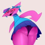  1:1 2021 ambiguous_gender anthro arrow blush bottomwear butt cheeky_panties clothing deltarune panties pink_body skirt solo undertale_(series) underwear unknown_artist upskirt video_games virovirokun 