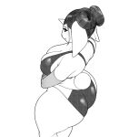  anthro big_breasts big_butt bottomwear bovid bra breasts butt caprine cleavage clothed clothing conditional_dnp curvy_figure female floppy_ears furgonomics goat hair hair_bun hi_res mammal midriff monochrome solo standing thick_thighs underwear voluptuous wide_hips xopachi 