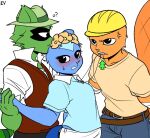  amputee angry anthro armor beaver blue_body blue_fur blush clothing disability ev_htf_(artist) female flower fur green_body green_fur group handy_(htf) happy_tree_friends hard_hat hat headgear headwear helmet hi_res looking_at_viewer male mammal mephitid missing_arm open_mouth petunia_(htf) plant procyonid raccoon rodent shifty_(htf) skunk 