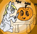  cookiepawbs derpy_hooves_(mlp) female feral food friendship_is_magic fruit halloween hasbro hi_res holidays my_little_pony plant pumpkin pumpkin_carving solo 