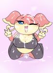  after_sex ahegao anthro audino big_breasts blush bodily_fluids bra breasts breathing bukkake chubby_female clothing cum cum_in_mouth cum_in_pussy cum_inside cum_on_face female genital_fluids hi_res looking_at_viewer looking_pleasured nintendo one_eye_closed pok&eacute;mon pok&eacute;mon_(species) simple_background slightly_chubby solo sports_bra sportswear thecoldsbarn thick_thighs torn_clothing underwear video_games wink 