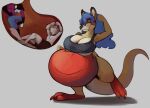  2017 3_toes 4_fingers abdominal_bulge anthro anthro_pred anthro_prey belly big_belly big_breasts blue_hair bottomless breasts claws cleavage clothed clothing collar curvy_figure cutaway dancing digital_media_(artwork) domestic_cat endosoma eyes_closed feet felid feline felis female female_pred fingers fist fur grey_background grey_body grey_fur group hair huge_breasts internal kangaroo larger_female macropod male male_prey mammal marsupial misha_(misha) organs overweight overweight_anthro overweight_female person_(mrperson) red_claws robomax shaded simple_background size_difference skimpy smaller_male smile soft_vore stomach tan_body tan_fur thick_thighs three-quarter_view toe_claws toes topwear trio voluptuous vore wide_hips willing_vore 