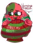  alpha_channel anthro big_breasts blush breasts christmas christmas_clothing clothed clothing dialogue dialogue_box domestic_cat felid feline felis female freckles fur green_hair green_mouth green_sclera hair holidays mammal open_mouth pattern_clothing pattern_sweater pattern_topwear red_body red_fur sharp_teeth simple_background solo striped_clothing striped_sweater striped_topwear stripes suggestive sweater teeth text text_on_clothing topwear transparent_background watermelon_(watermelonthecat) watermelonthecat white_eyes 