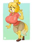  2020 5_fingers animal_crossing anthro big_breasts breasts canid canine canis clothed clothing domestic_dog doppledadko female fingers hi_res huge_breasts isabelle_(animal_crossing) mammal nintendo shih_tzu solo toy_dog video_games yellow_body 