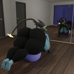  1:1 3d_(artwork) accessory anthro big_breasts big_butt bikini bikini_top blender_(software) blue_body bottomwear breasts butt clothing darkdraketom deep_cleavage digital_media_(artwork) exercise_ball female headband looking_at_viewer luxray mirror nintendo pants pok&eacute;mon pok&eacute;mon_(species) solo swimwear thick_thighs video_games yellow_eyes yoga yoga_pants 