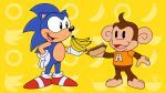  16:9 2021 :d abstract_background adventures_of_sonic_the_hedgehog aiai anthro banana barefoot big_ears black_eyes black_nose blue_body blue_ears bottomless bottomless_anthro bottomless_male brown_body brown_fur brown_hair chilli_dog clothed clothing crossover duo english_text eulipotyphlan eye_contact featureless_crotch feet food footwear fruit fur gloves hair handwear haplorhine happy hedgehog hi_res holding_food holding_object looking_at_another male mammal monkey multicolored_body nude open_mouth pink_tongue plant primate quills raised_arm ring round_ears sega shirt shoes simple_background slysonic smile socks sonic_the_hedgehog sonic_the_hedgehog_(series) standing super_monkey_ball tan_body tan_ears tan_skin text tongue toony topwear video_games widescreen yellow_background 