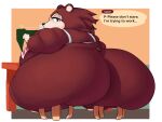  2020 animal_crossing anthro apron apron_only big_butt brown_body brown_fur brown_tail butt butt_focus chair clothing english_text eulipotyphlan eyelashes female flabby_arms fur furniture half-closed_eyes hedgehog hi_res huge_butt hyper hyper_butt looking_at_viewer mammal morbidly_obese morbidly_obese_anthro morbidly_obese_female mostly_nude mysterydad narrowed_eyes nintendo obese obese_anthro obese_female overweight overweight_anthro overweight_female sable_able side_belly sitting solo text video_games 