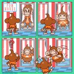  1:1 2021 :3 ? aiai ambiguous_gender anthro attack barefoot big_ears black_eyes bodily_fluids brown_body brown_ears brown_fur brown_hair brown_tail butt checkered_floor clothing comic cosplay costume crossover duo english_text fall_guy fall_guys falling feet fun_house fur hair haplorhine happy hi_res humanoid humor jumping keith_stack looking_at_mirror looking_at_object looking_down looking_up male mammal mirror monkey motion_lines multicolored_body on_ground presenting presenting_hindquarters primate raised_arm rosy_cheeks round_ears scared scratching scratching_head sega shirt short_hair short_tail sign simple_eyes sitting sitting_on_ground smile standing stripes super_monkey_ball sweat tan_body tan_butt tan_ears tan_skin text topwear video_games 