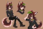  absurd_res anthro breasts brown_hair canid canine canis clothed clothing collar eyebrows eyelashes female green_eyes hair hi_res mammal punxsimon red_wolf skylar_zero smile solo wolf 