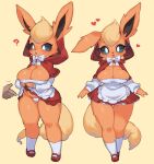  &lt;3 ? anthro anthrofied big_breasts blush bottomwear breasts cleavage clothed clothing clothing_lift eeveelution female flareon footwear fur hood little_red_riding_hood little_red_riding_hood_(copyright) looking_at_viewer nintendo open_mouth panties pok&eacute;mon pok&eacute;mon_(species) pok&eacute;morph red_body red_fur rikose shoes skirt skirt_lift slightly_chubby solo standing thick_thighs underwear video_games wide_hips 