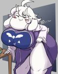 anthro big_breasts boss_monster bovid breasts caprine clothed clothing female fur hi_res jyto mammal no_underwear solo teasing thick_thighs toriel undertale undertale_(series) video_games white_body white_fur 