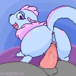  1:1 animal_genitalia animated anus bouncing_butt butt digital_media_(artwork) eyeshadow female feral fluffy fluffy_tail genitals jumpstart_games makeup male male/female neck_tuft neopet_(species) neopets on_bottom on_top penis pixel_(artwork) pixel_animation pocketpaws reverse_cowgirl_position sex sheath short_playtime stripes tapering_penis tuft video_games xweetok 