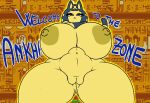  animal_crossing ankha_(animal_crossing) ankha_zone anthro areola big_breasts breasts butt_from_the_front domestic_cat felid feline felis female genitals huge_breasts mammal nintendo nipples nude pussy riku9797 solo video_games yellow_body 