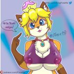  &lt;3 5_fingers anthro apron big_breasts blonde_hair blush bodily_fluids breasts canid canine clothed clothing crown curvy_figure eyes_closed female fingers fox foxette foxette_(foxette) fur hair huge_breasts kemono legwear long_ears long_hair mammal mario_bros mature_anthro mature_female nintendo nipples nipplesleaning open_mouth orange_body orange_fur princess_peach red_fox shirt simple_background solo standing stockings super_crown sweat text thick_thighs thigh_highs topwear under_boob url video_games voluptuous 