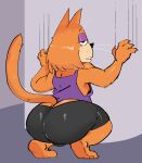  2021 4_fingers anthro big_butt bike_shorts bottomwear brain_(top_cat) breasts bulge butt cchilab clawing clawing_wall clothed clothing digital_media_(artwork) domestic_cat felid feline felis fingers fur gynomorph hanna-barbera hi_res intersex jellystone_(hbo_max) kneeling looking_at_viewer looking_back mammal orange_body orange_fur shorts side_boob small_breasts solo spandex tight_clothing top_cat_(series) whiskers 