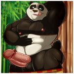  1:1 aaron_(artist) anthro balls bamboo bedroom_eyes big_penis black_body black_fur bodily_fluids border bottomwear butt clothed clothing dreamworks erection fur genitals giant_panda hand_on_stomach hi_res humanoid_genitalia humanoid_penis kung_fu_panda licking male mammal master_po_ping multicolored_body multicolored_fur muscular muscular_anthro muscular_male narrowed_eyes nipples partially_clothed penis raised_arm seductive self_lick shorts shorts_down solo sweat thick_penis thick_thighs tongue tongue_out topless two_tone_body two_tone_fur ursid vein veiny_penis white_body white_border white_fur 