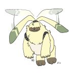  1:1 9999_td ambiguous_gender angoramon anthro bandai_namco digimon digimon_(species) digimon_ghost_game flapping_ears fluffy flying fur hair hair_over_eyes long_ears simple_background solo white_background yellow_body yellow_fur 