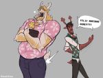  2021 absurd_res anthro antlers arm_hair asgore_dreemurr beard belt black_hair blonde_hair body_hair boss_monster bottomwear bovid brown_body brown_fur capreoline caprine cervid chest_hair clothed clothing deltarune dialogue dress_shirt duo eyebrows facial_hair flower fur furgonomics goat grey_background hair hi_res holding_object horn humor male mammal motion_lines open_mouth overweight pants plant plant_pot potted_plant reindeer rudolph_holiday screaming shirt simple_background smile soulkiba spanish_text spanking standing surprise tail_clothing teeth text tongue tongue_out topwear translated tuft undertale undertale_(series) vest video_games white_body white_fur 