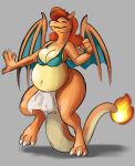  2019 3_toes 4_fingers absurd_res anthro anthrofied belly belly_dancer big_belly big_breasts biped black_eyebrows bottomwear breasts charizard claws cleavage clothed clothing countershade_scales countershade_tail countershade_torso countershading curvy_figure dancing digital_media_(artwork) dragon eyebrows eyes_closed fan_character fangs feet female finger_claws fingers fire flaming_tail fully_clothed grey_background hair hi_res loincloth midriff misha_(misha) multicolored_body multicolored_scales navel nintendo non-mammal_breasts orange_body orange_scales overweight overweight_anthro overweight_female pok&eacute;mon pok&eacute;mon_(species) pok&eacute;morph potbelly red_hair reptile robomax scales scalie semi-anthro shaded shadow simple_background skimpy smile smirk snout solo tan_body tan_countershading tan_scales thick_thighs three-quarter_view toe_claws toes topwear two_tone_body two_tone_scales video_games voluptuous white_claws wide_hips 