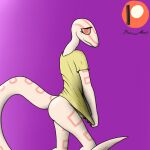 1:1 albino anthro arm_markings bare_butt bare_thighs biped bottomless butt clothed clothing clothing_pull colubrid corn_snake cornelia_(glacierclear) covering covering_crotch covering_self facial_markings female head_markings how-about lampropeltini leg_markings long_neck looking_at_viewer markings orange_sclera partially_clothed pink_body pink_eyes pink_scales pink_stripes pulling_shirt_down rat_snake red_eyes reptile reptile_tail scales scalie shirt shirt_pull shy simple_background slim smile snake solo stripes tail_markings tan_body tan_sclera topwear topwear_pull yellow_clothing yellow_shirt yellow_topwear 