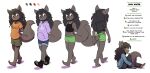  anthro barefoot bottomwear canid canine canis clothing dragonkai emily_(twin_dragons) english_text feet female gym_bottomwear gym_clothing gym_shorts hi_res hoodie mammal model_sheet red_eyes shirt shorts simple_background sitting soles solo standing tank_top text toes topwear twin_dragons_(webcomic) wolf young 