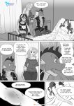  abs anthro anthrofied clothing comic dialogue dragon english_text equid equine female fluttershy_(mlp) friendship_is_magic hasbro hi_res horn male mammal monochrome muscular muscular_anthro muscular_male my_little_pony pegasus pia-sama rainbow_dash_(mlp) rarity_(mlp) spike_(mlp) text unicorn wings 