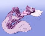  absurd_res anthro big_tail caninelove clothing digital_media_(artwork) drewby_(drewby) english_text felid fluffy fluffy_tail fur girly hi_res lingerie male mammal pantherine paws pink_body pink_fur purple_body purple_fur slim snow_leopard solo text 