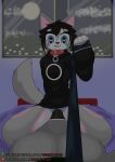  &lt;3 &lt;3_eyes anthro bite biting_lip blurred_background bulge clothing collar fingerless_(marking) first_person_view fluffy fluffy_tail fur hair hi_res hoodie leash leash_pull male male/male mobzylewd multicolored_body multicolored_fur multicolored_hair onzi_(burnmello) text topwear two_tone_body two_tone_fur two_tone_hair url 