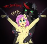  &lt;3 abs anthro anthrofied black_hair blue_eyes blush bound bracelet breasts caroo chain crossgender dialogue english_text equid equine extended_arms female fluttershy_(mlp) friendship_is_magic ftm_crossgender green_sclera hair hasbro hearts_around_text horn jewelry king_sombra_(mlp) male male/female mammal mtf_crossgender my_little_pony nipple_fetish nipple_play nude pegasus pink_hair pupils raised_arms raised_hand red_eyes restraints ring shackles slit_pupils spread_arms story story_in_description text text_with_heart unicorn wings 