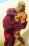  10:16 2020 abs anthro beach bear_hug black_speedo bodily_fluids brown_body brown_fur butt cheek_tuft clenched_teeth duo eyes_closed facial_tuft funeral-paws fur head_tuft hi_res iozen kemono kumatetsu male male/male mammal mane muscular muscular_anthro muscular_male nipples open_mouth outside pecs pink_nipples red_speedo sand seaside shadow short_tail signature suid suina sus_(pig) sweat tan_body tan_fur teeth the_boy_and_the_beast three-quarter_view tuft tusks ursid water wild_boar 