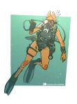  air_tank anthro belgian_shepherd belt breasts canid canine canis clothing cloud darbaras diving domestic_dog ears_up elise_heider female flippers fur furgonomics gloves hair handwear herding_dog hi_res mammal pastoral_dog scuba scuba_diving sheepdog solo swimming text url water wetsuit 