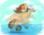  aerion_featherquill_(oc) cloudscape equid equine female feral fetlocks hasbro hi_res jumping looking_away mammal my_little_pony peachmayflower pegasus simple_background sky smile solo sport spread_wings volleyball water wings 