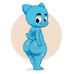  1:1 anthro big_butt blue_body blue_hair butt cartoon_network domestic_cat felid feline felis gumball_watterson hair hi_res humanoid looking_back lube lube_in_ass lube_on_butt male mammal overweight solo tacoghastly the_amazing_world_of_gumball 