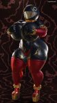  9:16 anthro big_breasts big_butt black_body black_skin breasts butt chain_chomp clothing female gold_(metal) hi_res high_heels legwear mario_bros nintendo panties platform_footwear platform_heels solo teeth thick_thighs thigh_highs underwear video_games wyerframez 