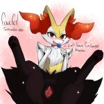  1:1 2021 anthro braixen female fenefell fur genitals hi_res nintendo pok&eacute;mon pok&eacute;mon_(species) pussy red_eyes smile solo video_games yellow_body yellow_fur 