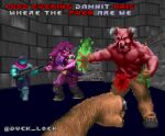  anthro baron_of_hell classic_doom deltarune demon dialogue digital_media_(artwork) doom_(series) doom_guy duck_lock female first_person_view group humanoid id_software kris_(deltarune) kris_where_are_we male meme monster muscular muscular_female muscular_male pixel_(artwork) style_parody susie_(deltarune) text undertale undertale_(series) video_games 