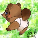  1:1 2021 animal_crossing anthro blood blue_eyes blush bodily_fluids brown_body brown_fur butt canid canine canis clothing diaper domestic_dog duo fur k.k._slider kemono male mammal mujina_uranoya nintendo nosebleed raccoon_dog tanuki tom_nook_(animal_crossing) underwear video_games white_diaper 