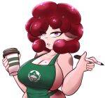  alpha_channel animal_humanoid apron apron_only bovid bovid_humanoid bovine bovine_humanoid breasts cattle_humanoid clothing eva_(reygunpocket) female green_apron hair hi_res humanoid i_mean_breast_milk mammal mammal_humanoid meme mostly_nude purple_eyes red_hair reygunpocket_(artist) sassy short_stack slightly_chubby solo spots spotted_body starbucks 