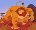  4_toes 5_fingers anthro ass_up belly big_belly chubby_male disney feet felid fingers grass hi_res hunched_over lion looking_at_viewer male mammal mane mufasa musclegut nude pantherine plant reagan700 rock slightly_chubby smile smiling_at_viewer solo spread_legs spreading the_lion_king toes tree 