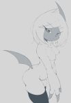  2021 3_fingers absol anthro anthrofied breasts butt claws clothing digital_drawing_(artwork) digital_media_(artwork) female fingers fir3born fluffy fur grey_body grey_skin greyscale hair hi_res horn legwear looking_at_viewer monochrome narrowed_eyes neck_tuft nintendo nipples pok&eacute;mon pok&eacute;mon_(species) pok&eacute;morph portrait simple_background small_breasts smile solo stockings tuft video_games white_body white_fur 