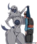  absol anthro anthrofied areola big_breasts breasts clothed clothed/nude clothed_male_nude_female clothing curvaceous curvy_figure dominant dominant_female duo female fully_clothed fur genitals hair hand_on_hip hi_res hilbert_(pok&eacute;mon) huge_breasts human larger_female lifting_another lollipopcon male mammal navel nintendo nipples nude pok&eacute;mon pok&eacute;mon_(species) pussy size_difference small_waist smaller_male text thick_thighs url video_games voluptuous white_body white_fur wide_hips 