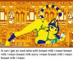  2021 5_fingers animal_crossing ankha_(animal_crossing) ankha_zone anthro apron apron_only big_breasts breasts butt clothing conditional_dnp digital_media_(artwork) domestic_cat english_text felid feline felis female fingers hi_res holding_object i_mean_breast_milk jack-o&#039;_pose looking_at_viewer mammal meme mostly_nude nintendo pen pose solo spread_legs spreading sugarlesspaints text url video_games 