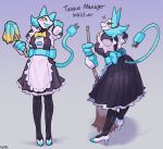  &lt;3 2021 4_fingers alternate_costume anthro biped blue_hair blush broom character_name cleaning_tool clothing cord_tail deltarune digital_media_(artwork) domestic_cat electric_plug felid feline felis female fingers floating_hands full-length_portrait gradient_background hair hi_res holding_object machine maid_uniform mammal portrait robot shaded signature simple_background solo sparkles standing sususuigi tasque_manager undertale_(series) uniform video_games yellow_eyes 
