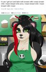  anthro apron apron_only beverage big_breasts blizzard_entertainment breasts cleavage clothed clothing coffee coffee_shop curvy_figure ear_piercing english_text female giant_panda green_apron hi_res holding_object i_mean_breast_milk mammal meme mostly_nude pandaman90 pandaren piercing side_boob slightly_chubby solo starbucks text thick_thighs twitter ursid video_games voluptuous warcraft 