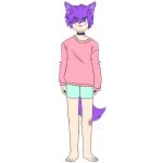  1:1 alpha_channel angry animal_humanoid blue_eyes bottomwear bruised canid canid_humanoid canine canine_humanoid clothed clothing collar colored digital_media_(artwork) fox_humanoid full-length_portrait fully_clothed hair hickey humanoid levi_(whinyfox) male mammal mammal_humanoid portrait purple_hair scar shock_collar shorts solo sweater topwear whinyfox wounded 