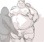  2021 anthro belly blush bulge clothing embrace genital_outline group hug hugging_from_behind kemono kotobuki male mammal moob_grab moobs navel nipples overweight overweight_male penis_outline simple_background sketch underwear ursid 